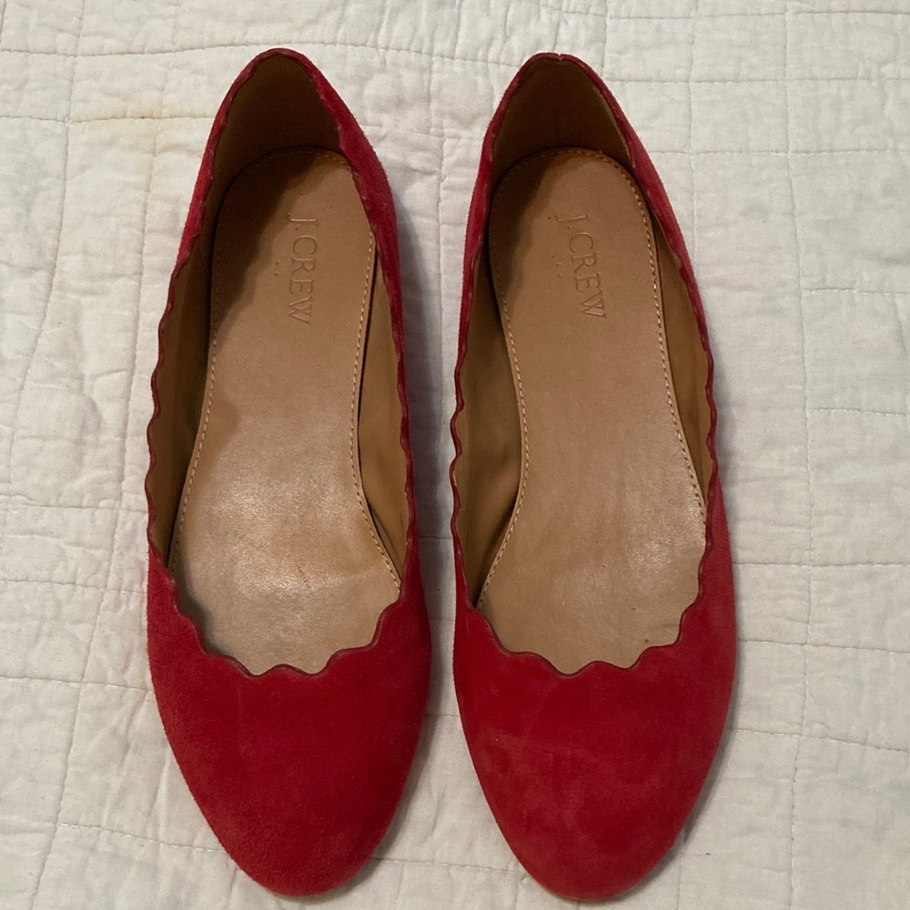 J. Crew Women's Vibrant Red Suede Scalloped Loafers
